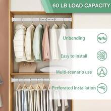 Barra de clóset – 17 – 100 pulgadas, 1.3 pulgadas de diámetro, extensor para colgar – Metal blanco mate ajustable barra colgante de ropa, para clóset, baño, ventanas - Negro Mate - Ver 12