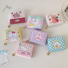 INS风韩国卡通熊短款零钱包女生学生证件卡包多卡位拉链钱包女钱包迷你钱包零钱包卡片包钱包钥匙扣钱夹