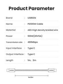 UGREEN 100W Fast Charging Cord PVC Braided Cable Compatible With IPhone 16 15 Pro Max Sam Sung SFC2.0 45W Fast Charging Nan - Multicolor - View 10