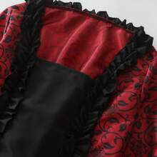 Costume Dress For The Medieval Court Revival Featuring Floral And Bird Patterns, Multi-Color Ruffled Sleeves And Square Neckline, Long Style, Formal Party Princess Elegant Dress, Suitable For Halloween, Renaissance Carnival, Wedding, And Female Historical Role-Playing With Pleated Lace Edge Umbrella Skirt - 墨綠色 - 查看 2