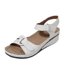 Summer Women's Thick-Soled Wedge Sandals With A Pure Color Magic Sticker And A Single Strap Sandal - Yellow - View 5