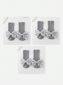 Wrenababy 女童百搭舒适袜子，可爱蝴蝶结设计公主风格防滑圆点抓地袜，适合幼儿和婴儿，适合春秋季