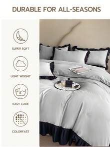 1 Duvet Cover + 2 Pillowcases 3 Pieces Set, Soft & Skin-Friendly Ruffled Edges, Suitable For Bedroom & Guest Room, Machine Washable, All Season - Light Grey - View 7