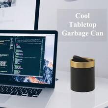 Local Shipping    Metal Small Tiny Mini Trash Bin Can,Mini Trash Can With Lid,  Mini Countertop Trash Cans For Desk Car Office Kitchen, Swing Top Trash Bin 1.5 L/0.40 Gal - 黑色 - 查看 8