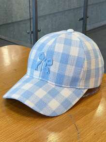 1 pieza Gorra de béisbol con bordado de lazo para volver a la escuela para mujeres, versátil y dulce, sombrero visera estilo coreano a cuadros, favorecedora, para primavera/verano