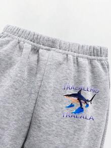 Toddler Cartoon Print Warm Crew Neck Sweatshirt And Pants Set - Grey - View 6