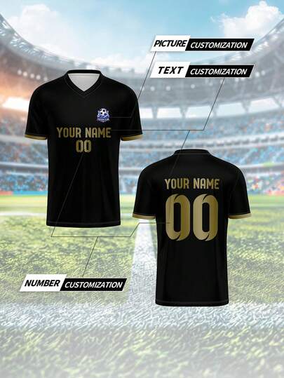 2025 Customized Sports Jersey, Men's V-Neck Football Training Shirt, Breathable Quick-Dry Top With Front & Back Printed Name, Number, Logo, Comfortable Fit For Daily, Casual, Party, Gathering