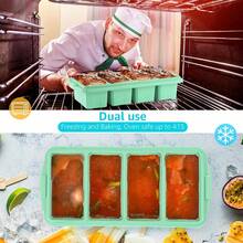Silicone Freezer Tray With Lid - Silicone Freezer Food Molds- Large Ice Cube Tray,Silicone Freezer Container,Freeze & Store Soup, Sauce, Broth,Leftovers - Makes 4 Perfect 1 Cup,9822692 - Màu xanh nhạt - Xem 6