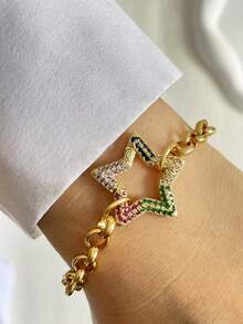 STYLEVER 1pc Multicolour Carabiner Lock Clasp Chain,Pendant Charm Bracelet, Stainless Steel Chain Jewelry,Holiday Gift ,A Jewelry Gift - Yellow Gold - View 3