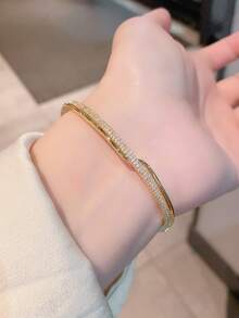 1 件时尚精致的方晶锆石简约设计奢华百搭女士珠宝，适合日常佩戴 - 時尚手鐲 - 查看 12