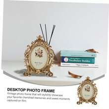 1pc Vintage Gold Flower Photo Frame, Oval Retro Frame, Desktop Picture Display Stand, Home Decor, DIY Frame, Modern Home Decoration, Suitable For Living Room And Bedroom, Center Decor, Halloween And Christmas Gift, Graduation Gift, Wedding Decoration - Multicolor - View 4