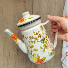 1 pièce Cafetière en émail vintage 1,2 L, bouilloire à verser à la main, théière de maison, pot d'eau froide, pot à huile, théière et cafetière de restaurant rétro en émail, décoration en émail, cafetière à verser à la main en émail épais, bouilloire en émail, pot à huile de cuisine