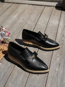 WRCVS Women Platform Wedge Heel Shoes, Lightweight Non-Slip Work Shoes, Fashion Party Shoes, Bohemian Style Sandals, Pointed Toe Espadrille Wedge Heels - Black - View 6