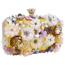 Gets Women's Floral Evening Clutch Bag - Colorful Floral Clutch Bag With Metallic Rhinestones, Use Dinner Party Party Wedding Season Halloween Gift Etc. - 黃色 - 查看 3