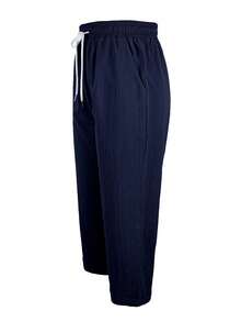 Pantalones capri casuales de mujer de unicolor con cordón y bolsillo - Azul Marino - Ver 3