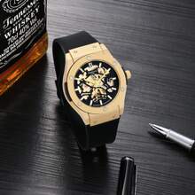CASIRUI 1pc Automatic Mechanical Wristwatch, Business Casual Style With Hollow Dial, AP Design, Comes With Elegant Leather Gift Box