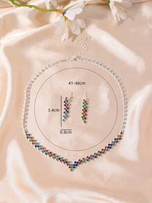 1pc Necklace + 1pair Earrings Fashionable Luxurious Rhinestone Inlaid Necklace & Earrings Set, Suitable For Brides At Wedding, Banquet, Party