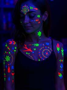 16 Pieces Tattoo Stickers, Neon UV Fluorescent Tattoo Stickers For Bar, KTV, Nightclub, Party Makeup And Dance, Waterproof Flower And Stickers, Body Art Decoration, Mandala, Butterfly And Geometric Patterns, Suitable For Carnival Parties. - Multicolor - View 4