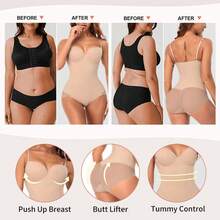Built In Bra Women Shapewear Bodysuit Tummy Control Body Shaper Underwear Slimming Belly Abdomen Waist Compression Shelf Bra Tank Top - 米色 - 查看 3