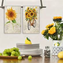 6pcs Kitchen Towels, Absorbent Dish Cloths, Decorative Tea Towels, Quick Dry Cleaning Rags, Reusable For Cooking Baking Housewarming (Yellow Sunflower)For Bathroom Kitchen Decor