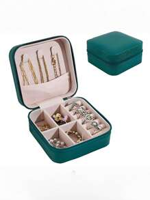 1 pièce Boîte à bijoux pour collier et bague, boîte de rangement pour bijoux de voyage, boîte de rangement pour bijoux ronde portable. Mini sac de voyage, convient pour les accessoires de cheveux, les boucles d'oreilles et les bagues. Solution de rangement à la mode pour les femmes. Porte-bijoux portable en cuir à la mode - Mignonne mini boîte de voyage