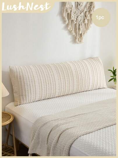 Funda de almohada corporal beige de fibra de poliéster, funda corporal bohemia con rayas, recorte decorativo largo, 1 pieza de funda de cojín de unicolor de 20"X54"-Body, pies para mujeres y hombres