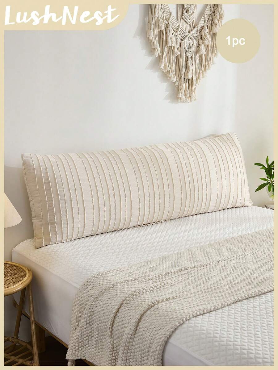 米色抱枕套涤纶纤维波西米亚风抱枕套条纹镂空装饰长枕套 1 件波西米亚风格纯色 20"X54" 抱枕套，男女礼物 - 米色 - 查看 1