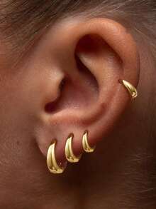 6pcs Copper Geometric Hoop Earrings Set For Women, Daily Wear And Gift - Yellow Gold - View 5