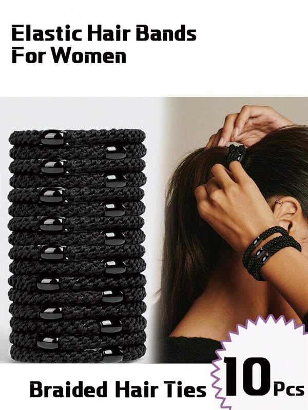 1 pieza/3 piezas/5 piezas/10 piezas Lazos para el cabello elásticos gruesos y negros hechos a mano, accesorios para el cabello para mujeres, bandas para el cabello, scrunchies suaves, bandas de goma, clips para moños y coletas, antideslizantes, herramientas multifuncionales para el peinado, adecuadas para cabello grueso, vida diaria, al aire libre, deportes, trabajo, ducha y banda elástica, reutilizables, gran regalo para mamá, amigos, parejas, compañeros de clase