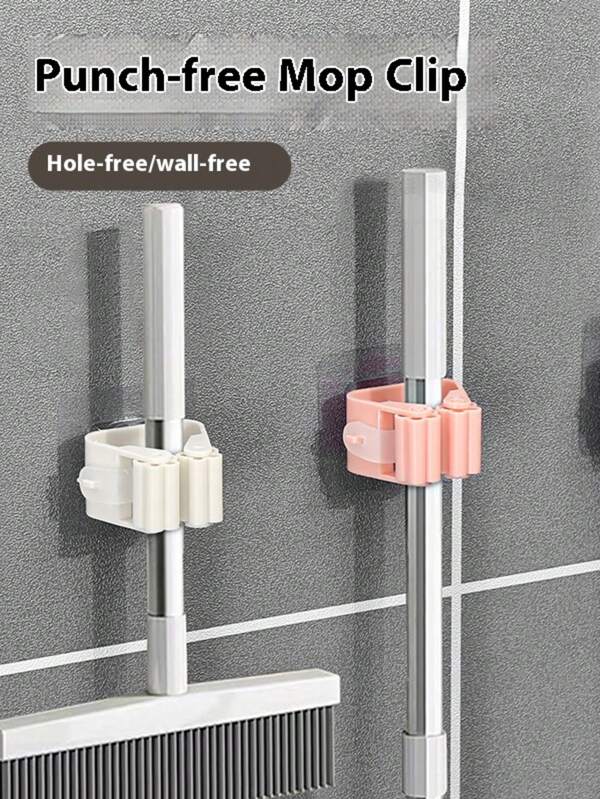 3 piezas Clips para colgar trapeadores sin costuras, Estante colgador de trapeadores, Clips para colgar escobas montados en la pared del baño, Sin necesidad de perforar