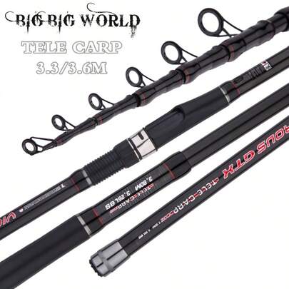 BIGBIGWORLD Canna da pesca per carpa telescopica, con punte in carbonio, peso 3,25 libbre, lunghezza 3,3 m 3,6 m, per pesca a spinning, in carbonio pesante, lunghezza da chiuso circa 92 cm