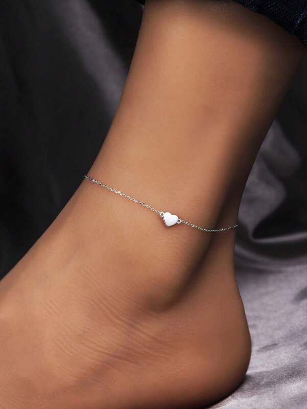 1pc Elegant & Charming S925 Sterling Silver Heart Shaped Anklet, Sweet Accessory For Women Summer/Vacation Outfit,Gift For Girlfriend