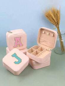 1 件多功能 Ins 风格便携式珠宝收纳盒，带拉链，天鹅绒和 PU 材质，多层，可容纳戒指、耳环、项链和其他配饰，适合女士返校收纳整理器旅行必需品返校宿舍收纳秋季装饰 - 粉色 - 查看 6
