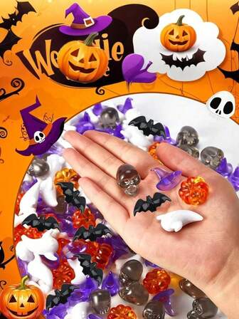 50 piezas - Miniaturas de Halloween, relleno de jarrón de Halloween, mini calabazas acrílicas, fantasmas, calaveras, arañas, sombreros de bruja, gemas para centros de mesa, decoraciones de mesa, relleno de contenedor sensorial de Halloween para manualidades DIY, dispersión de mesa de Halloween. 6 estilos de adornos de Halloween: mini calabaza, cabeza de esqueleto, calaveras, fantasma, sombrero de bruja, figuras de hueso de araña para decoración de fiestas, regalos y manualidades