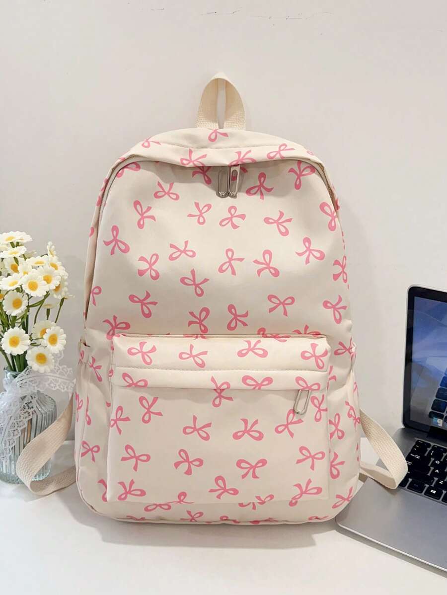 Simple Solid Color Versatile Large Capacity Student B Ackpack Back To School Bookbag ,University Bag , Back To School - Beige - View 1