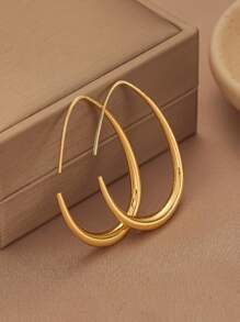 Lightweight Teardrop Hoop Earrings For Women, Bright And Shiny Gold Plated Large Oval Pull Through Hoop Earrings High Polished Statement Jewelry Gift For Women Teen Girls  Simple U-Shaped Hoop Earrings For Women