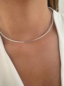 Set Of 2 Fashion Chain Necklace + Women's Choker Hoop, 18K Gold Plated Or 925 Silver - Bạc - Xem 7