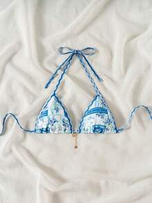 Damskie letnie wakacje, plażowy, kwiatowy wzór, seksowny top bikini typu halter - Wielokolorowe - Zobacz 3