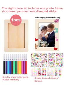 8/21/26pcs Set Children Painting Frame Craft Kit, Unfinished Wooden Frame Craft Set, DIY Painting Kit Includes Unfinished Wooden Frame, Colored Pens, Crystal Diamond Stickers, For Frame Decoration And Customized Art Projects, Vertical Desktop Display Frame, Unfinished Painting And Decorative Wooden Frame, Home Decor, Customized Art Projects, Custom Photo Display And Art Project Gift, Birthday, Graduation