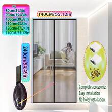 قطعة واحدة من شبكة موسكيتو ماغنيتيك سوداء، مع شريط إغلاق مغناطيسي، إغلاق ذاتي، ممر غير مرئي، سهل التركيب والإزالة، يأتي مع صنبور لاصق وأساور تركيب ذهبية، لا يتطلب الحفر، متوفر بخطوط متعددة (80 سم - 140 سم) و 210 سم، مناسب للأبواب الخارجية، باب الشرفة، الأغطية