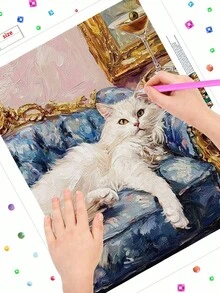 5D DIY 钻石画套装，沙发上的可爱猫咪，成人初学者 5D 全圆钻石刺绣水晶马赛克手工艺品，附带一套工具，适用于家居墙面装饰，感恩节圣诞节礼物送给家人和朋友
