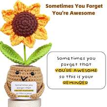 1 套（有趣的钩针向日葵带卡片 - 手工制作的房间装饰，送给妈妈的礼物，母亲节、圣诞节、祖母的生日礼物，假植物 - 彩色 - 查看 6