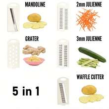 8-Piece Set, 5-In-1 Multi-Function Vegetable Slicer And Fruit Cutter, Manual Food Grinder, Vegetable Shredder, Potato Slicer, Home Kitchen Potato Chopper, Stainless Steel Material, Not Charged, Convenient Kitchen Tool - Multicolor - View 5