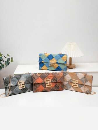 1 Stück Damen Farbblock Neue Stil Umhängetasche, Clutch, Retro Mode Umhängetasche, Kuvert Tasche, Lange Geldbörse, Kleine Quadratische Tasche, Umhängetasche, Schultertasche, Geeignet für den täglichen Gebrauch, Partys und eine ideale Geschenkwahl