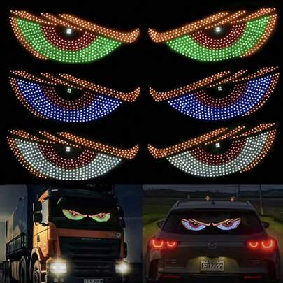 HYNBYZJ 2 件卡车恶魔眼灯 RGB 动态恶魔眼装饰灯 LED 显示屏装饰像素面板挡风玻璃 USB 5V 多模式灯