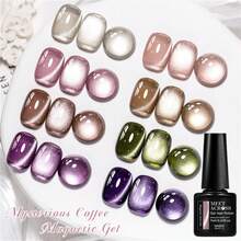 MEET ACROSS 8件套神秘咖啡猫眼凝胶指甲油套装，包含磁棒，7毫升果冻玻璃珠效果磁性猫眼凝胶指甲油，半永久可卸UV凝胶指甲油，适合夏季美甲、DIY居家美甲和美甲沙龙美甲。 - 彩色 - 查看 5