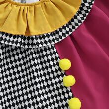 0-5 Years Kids Toddler Baby Boy Girl Clown Costume Halloween Outfits Contrast Color Long Sleeve Jumpsuit And Hat 2Pcs Clothes Set Funny Clown Dress Up Cosplay Costume - 黑色 - 查看 5