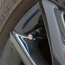 4 件英国国旗铝合金气门嘴盖 - 时尚黑色，带有英国国旗设计，适用于自行车、摩托车和汽车 - 适合 Mini Cooper、Countryman、R55、R56、R60、F55、F60、车辆配件 | 时尚气门嘴盖 | 铝合金盖、汽车轮胎气门嘴盖