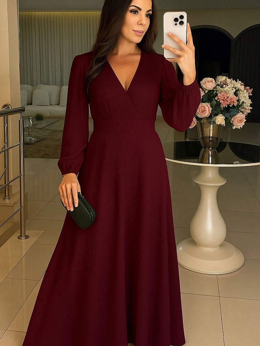 Elva Dress With Neckline - 酒紅色 - 查看 1