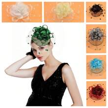 Elegant Floral Bridal Wedding Charming Headpiece Party Stage Hair Accessory Hat Organza Veil Decor Hat, Green, Tiny Hats, Derby Hat, Mini Fascinator, Mini Top Hat , Mini Cap, Rave Accessories